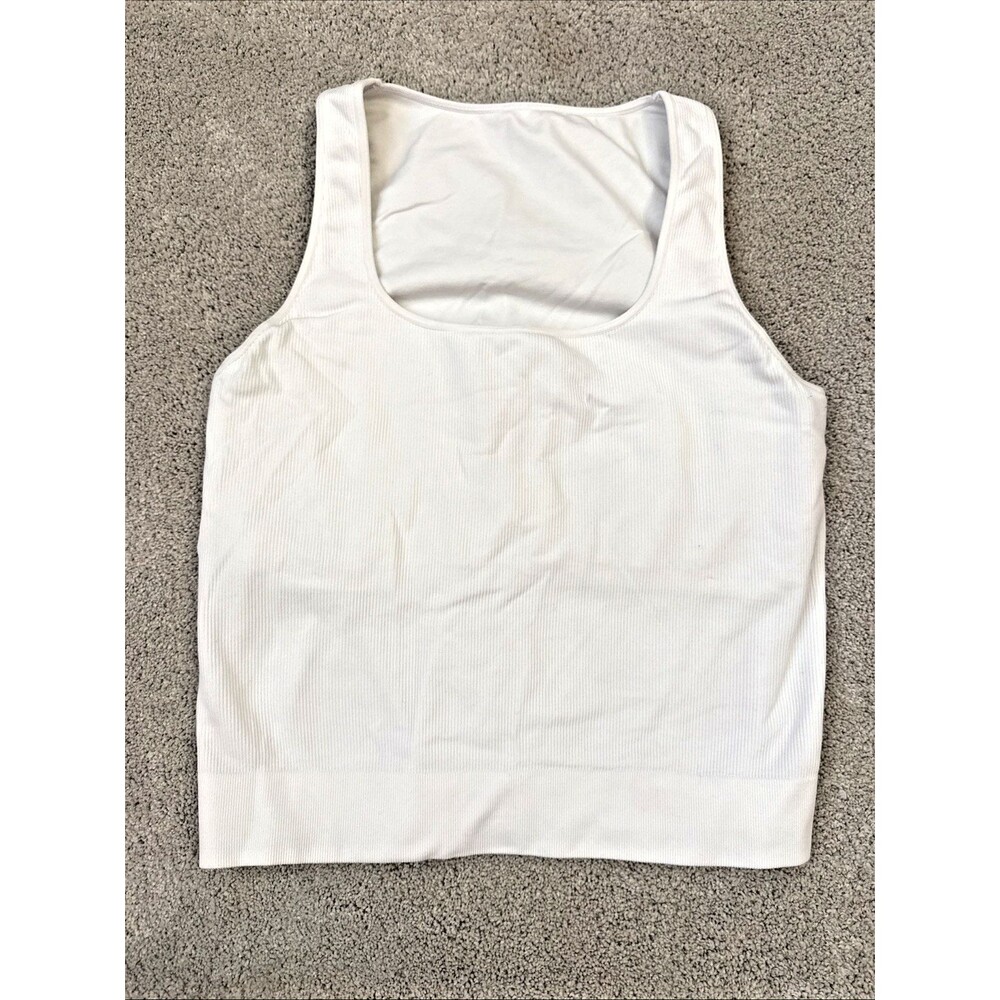 DSG White Ribbed Square Neck Tank with Shelf Bra - Large
